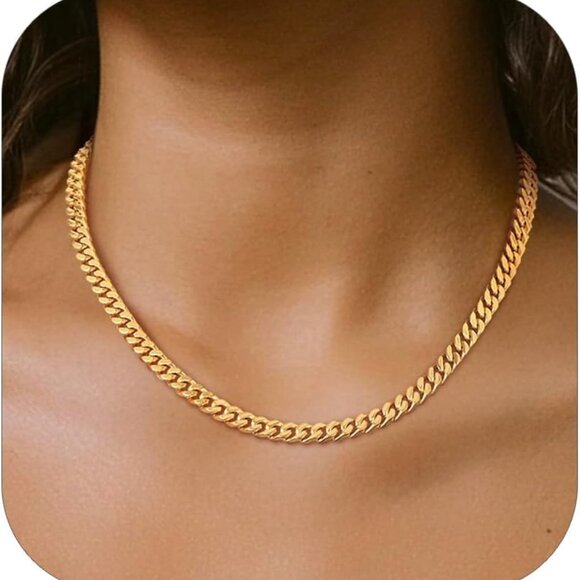 Trendy Cuban Link Choker Necklace - Hypoallergenic Stainless Steel 18in - Picture 1 of 7